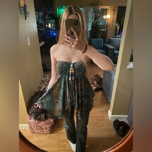 Vintage Seduction Strapless Multicolor Top with Beaded Detail